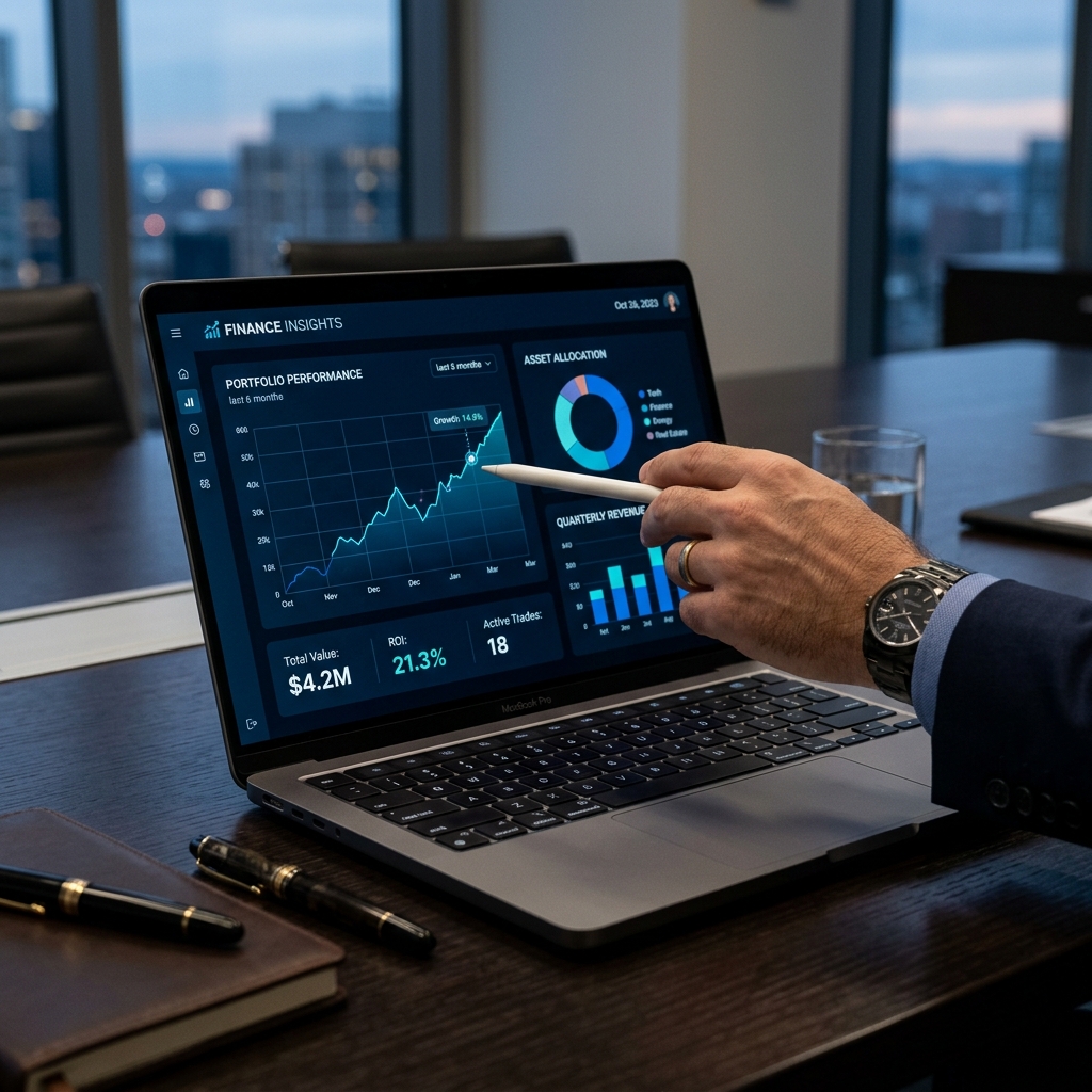 Business charts and graphs on a laptop screen